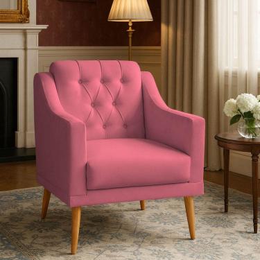 Imagem de Poltrona Capitonê Sala Estar Marisa Classica Rosa