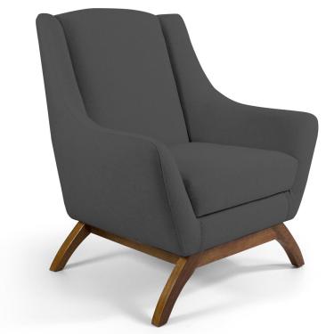 Imagem de Poltrona Decorativa Fixa Base de Madeira Juliet D02 Veludo Cinza C-317 - Lyam Decor