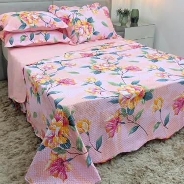 Imagem de Cobertor Casal Matelado Dupla Face Floral 3 Peças Cobre Leito Queen Percal Macio e Durável para Cama Box (Doce Jardim,Casal (2,40m x 2,20m))