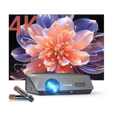 Imagem de Projetor Karaoke 4K com 2 microfones sem fio e alto-falantes de 38 W, projetor Android 11.0 ultra brilhante ANSI 2300, foco automático, espelhamento de tela NFC, WiFi6 Bluetooth, HDR10+ filmes diurnos