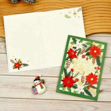 Imagem de Cartão de Natal Pop Up 3D, cartão floral vintage arte em papel com folha dourada