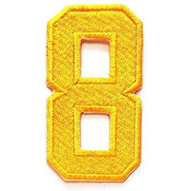 Imagem de Número 8 amarelo número de remendo número oito contagem número 0-9 novos apliques costurados em remendos para roupas, jaquetas, camiseta, jeans, saia, coletes, cachecol chapéu mochilas (amarelo número