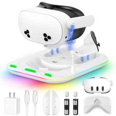 Imagem de Charging Dock for Meta Quest 3S/3, YUANHOT Fast Charging Station with Color RGB Light for Oculus Quest 3S/3 Accessories, Magnetic Charger Stand for Headset/Controller with 2 Rechargeable Battery
