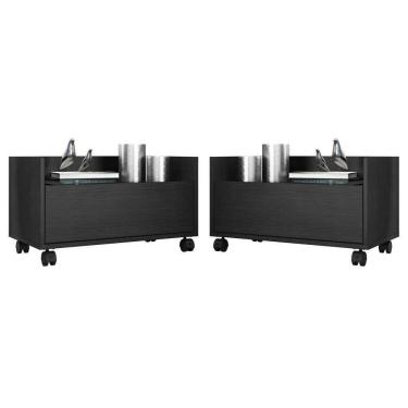Imagem de Kit Com 2 Mesas De Cabeceira 60Cm Com Rodízios Multimóveis V3635 Preta Preto
