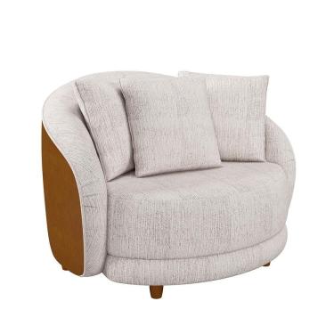 Imagem de Poltrona Decorativa Para Sala 122cm Pés Madeira Kaly M22 Sintético Caramelo/linho Bege - Mpozenato