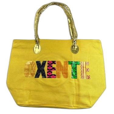 Imagem de Bolsa De Praia Palha Feminina Com Zíper De Ombro Oxente Sacola Ecobag Tote Juta Com Alça Dourada amarelo