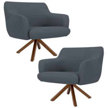 Imagem de Kit 2 Poltronas Decorativas Giratórias Base Giromad Madeira Jade C-03 Corano Cinza - Domi