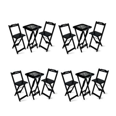Imagem de Kit 4 Conjuntos De Mesa Bistrô Dobrável Jack Daniel's Com 2 Banquetas De Madeira Preta