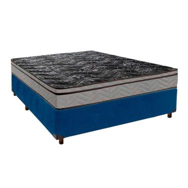 Imagem de Cama Box Azul Casal + Colchão D28 Conforto Paropas