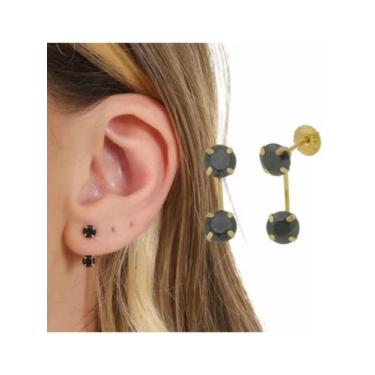 Imagem de Brinco De Ouro 18k 750 Grace Kelly Com Zirconias 4mm Preta - ZELLO JOI