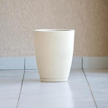 Imagem de Vaso de Planta Decoração Casa Jardim Coluna Cone Bojo 38x31 com Prato Textura Escovada em Polietileno (Bege)