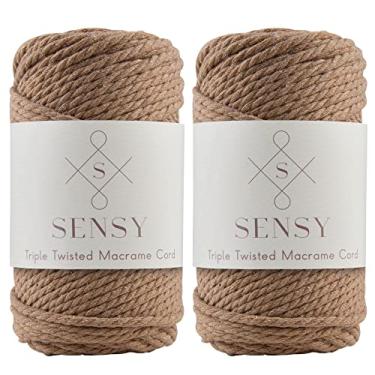 Imagem de S SENSY 2 novelos de cordão de macramê premium de 3 mm, 100% algodão, 60 m, 3 fios torcidos, corda de macramê, fio de algodão para macramê, fio de macramê (latte)