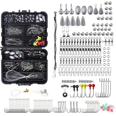 Imagem de doorslay doorslay Equipamento de pesca 183 peças kit de acessórios de pesca ganchos ganchos giratórios caixa de pesos cordão, componentes diversos, conjunto de classificação fácil com caixa de