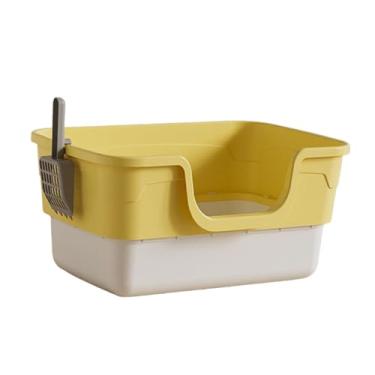 Imagem de Generic Caixa de areia aberta para gatos, com peneira, recipiente alto com laterais altas, ideal para gatos idosos, Amarelo