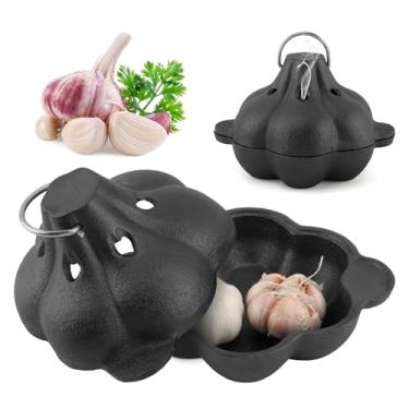 Imagem de Assador de alho de ferro fundido para uso pesado com tampa caixa de defumador para forno, fogão, churrasqueira, para vegetais defumados, carnes ou lascas de madeira