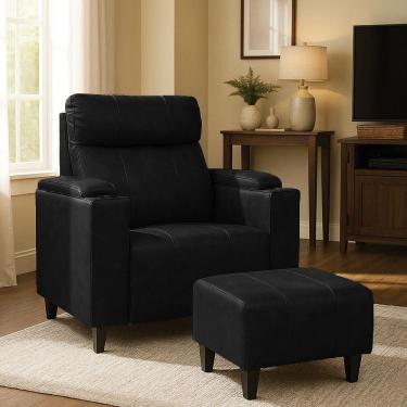 Imagem de Poltrona Do Papai Com Puff Usb E Porta Copos Ravella Pu R04 - D`rossi Cor Preto