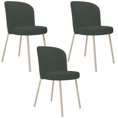 Imagem de Kit 03 Cadeiras Para Sala De Jantar Cozinha Estofada Gavi Arena L02 Linho Verde Musgo - Lyam Decor