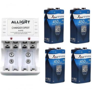 Imagem de Kit Carregador De Pilhas-bateria + 4 Baterias 9v Recarregaveis