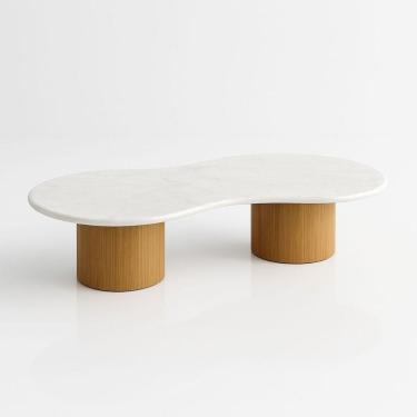Imagem de Mesa De Centro Aura 160x90 Cm Base Dupla Freijó Tampo Mármore Branco Extra