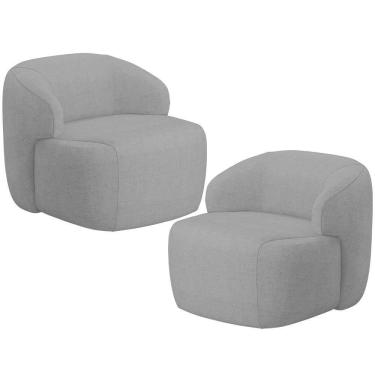 Imagem de Kit 02 Poltronas Decorativa Fixa Orgânica Para Sala Living Barolo L06 Linho Cinza - Lyam Decor