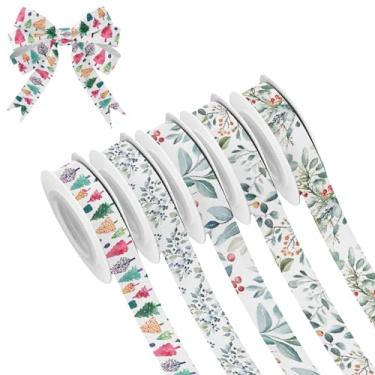 Imagem de SEHANY 5 rolos de fita de Natal 0,59 polegadas 5 jardas fitas de tecido de árvore de Natal fitas de cetim festivas fitas decorativas de Natal para embrulho de presente faça você mesmo artesanato