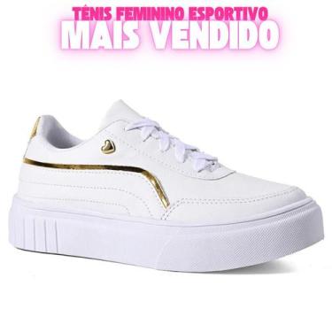 Imagem de Tênis Feminino Academia Confortável Casual Antiderrapante Branco e Pre