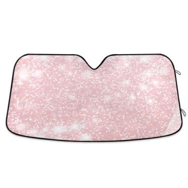 Imagem de ATTX Para-brisa de carro com textura de glitter rosa 134.6 cm x 59.7 cm Escudo solar universal com proteção UV, persiana de janela frontal automática dobrável para caminhões Sedans SUVs #306