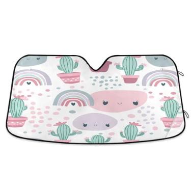 Imagem de SEHANY Pára-brisa de carro cacto planta verde para-sol dobrável janela frontal protetor de viseira solar para carro, SUV, caminhão - Mantenha o veículo fresco, 133 x 23,5 polegadas