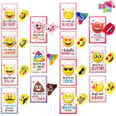 Imagem de JOYIN 28 Pack Valentines Day Gifts Cards with Expression Face Plush Key-chain, Greeting Cards with Plush for Valentine Classroom Exchange, Kids Party Favor, Game Prizes and School Rewards