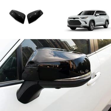 Imagem de TUBAIZAI Acessórios exteriores de carro compatíveis com Toyota New Grand Highlander 2024 2025 porta retrovisor lateral tampa do espelho lateral guarnições ABS 2 peças (estilo preto brilhante) com luz