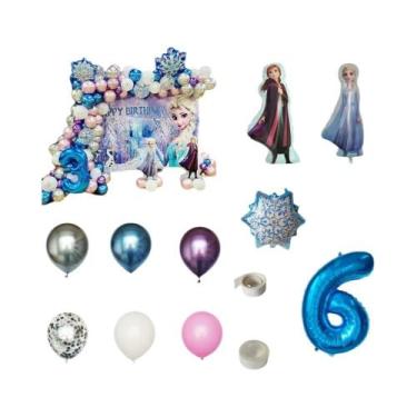 Imagem de Conjunto De Balões Frozen Elsa Rainha Da Neve 92 Peças Decoração Para 