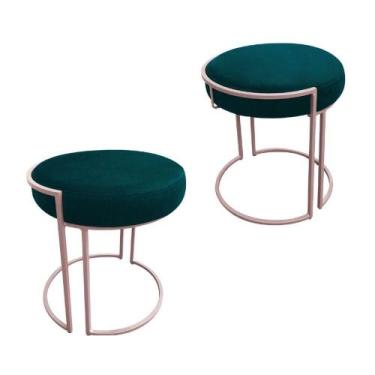 Imagem de Kit 02 Puffs Love Suede Base Rosê Azul Pavão - DROSSI