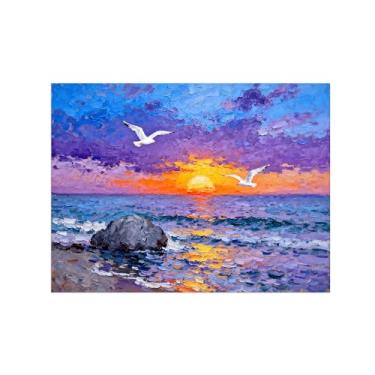 Imagem de Arte de parede paisagem imagem em tela - pássaros do pôr do sol do mar - impressão de pintura de decoração moderna para sala de estar quarto 50 x 65 cm 20 x 26 pol sem moldura