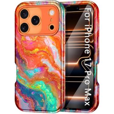 Imagem de Btscase Capa compatível com iPhone 17 Pro Max de 6,9 polegadas 2025, padrão de mármore 3 em 1, resistente, à prova de choque, de corpo inteiro, resistente, PC rígido + silicone macio, capas de