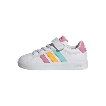 Imagem de adidas Tênis infantil unissex Grand Court 3.0, Branco/Rosa Bliss, 9 Toddler