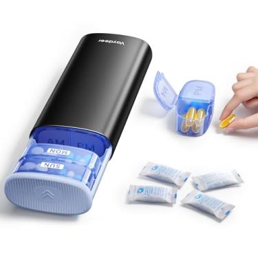 Imagem de Vaydeer Organizador semanal grande de comprimidos 2 vezes ao dia, caixa de comprimidos de metal para viagem de 7 dias com proteção dupla, estojo de comprimidos AM PM para medicamentos, vitaminas