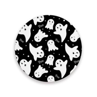 Imagem de JUZIHAI Conjunto de 4 porta-copos de fantasmas engraçados de Halloween, porta-copos redondos de pedra de cerâmica absorvente de 9 cm com base de cortiça, tapete de proteção de mesa para cozinha, bar