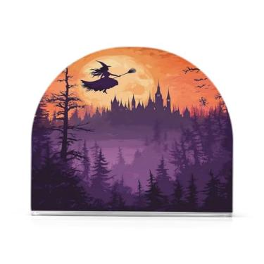 Imagem de JUZIHAI Suporte de guardanapo de bruxa de Halloween para mesa dispensador de guardanapo de acrílico para mesa suporte de lenços independente para cozinha sala de jantar bar festa decoração de casa