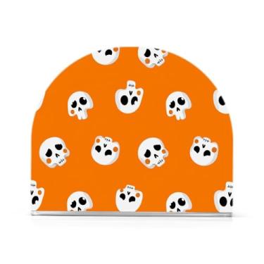 Imagem de JUZIHAI Suporte de guardanapo de caveira de desenho animado de Halloween para mesa dispensador de guardanapo de acrílico suporte de lenços independente de mesa para cozinha sala de jantar bar festa