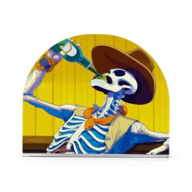 Imagem de JUZIHAI Suporte de guardanapo para beber cowboy esqueleto para mesa dispensador de guardanapo em pé acrílico suporte de lenços de mesa independente para cozinha sala de jantar bar festa decoração de