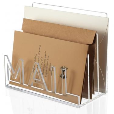 Imagem de Vercraft Suporte de correio com 3 compartimentos acrílico transparente organizador de correio com design de letras recortadas para escritório, mesa de café, envelope de mesa de casa e rack de