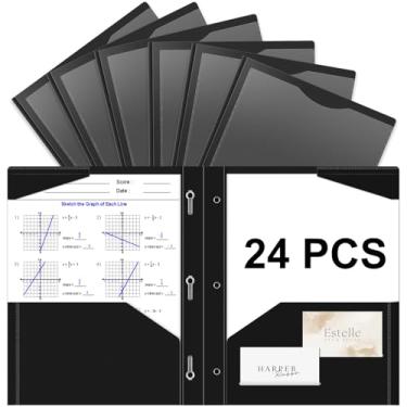 Imagem de Briartw Pasta de plástico resistente com garras para papel tamanho carta, pacote com 24 pastas de arquivo pretas com bolso frontal transparente, 2 bolsos e 3 pontas, bem como 2 compartimentos para