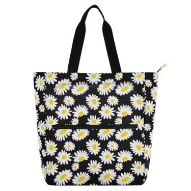 Imagem de Bolsa infantil com estampa preta de margaridas brancas, bolsa Oxford resistente à água, bolsa de ombro para piano e livros de biblioteca