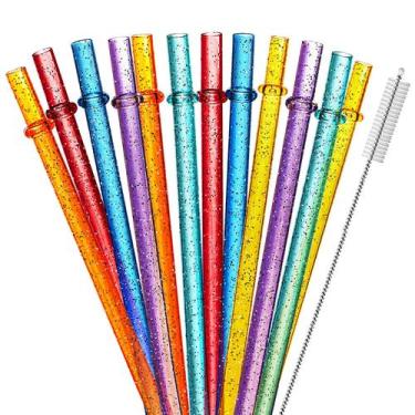 Imagem de Canudos de plástico reutilizáveis Zmaxqii Glitter 11 polegadas, pacote