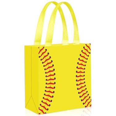 Imagem de Adecortalk 12 peças de sacos de presente de softbol com alças sacos de lembrancinha de festa de softball, reutilizáveis, não tecidos, para crianças, esportes, dia de jogo, aniversário, decoração de