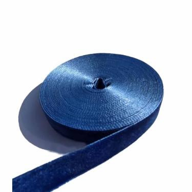 Imagem de FAYADA Fita de veludo azul safira vintage 10 m para árvore de Natal, embrulho de presente, buquê de flores, decorações de guirlanda, fabricação de laço, costura (azul (azul (5/8 POLEGADAS)