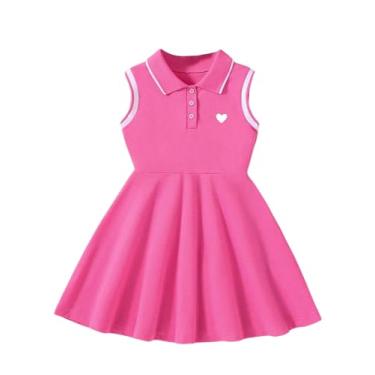Imagem de GORGLITTER Girl's Sporty Dress Heart Print Ruffle Sleeveless A Line Mini Dresses Summer Clothes Hot Pink 5Y