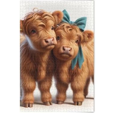 Imagem de Quebra-cabeça de gado de vaca Highland bonito personalizado 1000 peças para adultos arte brinquedo pintura quebra-cabeça colorido exclusivo presentes tecnológicos para amantes, 75 cm x 50 cm