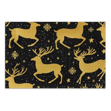 Imagem de Quebra-cabeça de 1000 peças para adultos, rena dourada, presentes pretos para elefante, jogo exclusivo para adultos, arte colorida de animais, 75 x 40 cm