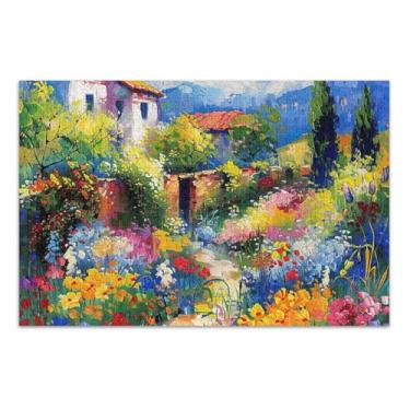 Imagem de Pintura Jardim de Flores Coloridas 500 Peças Quebra-cabeça para Adultos Amigos Família Jogos Presentes Difícil Quebra-cabeça Pintura de Arte Floral, 50,5 x 14,9 polegadas